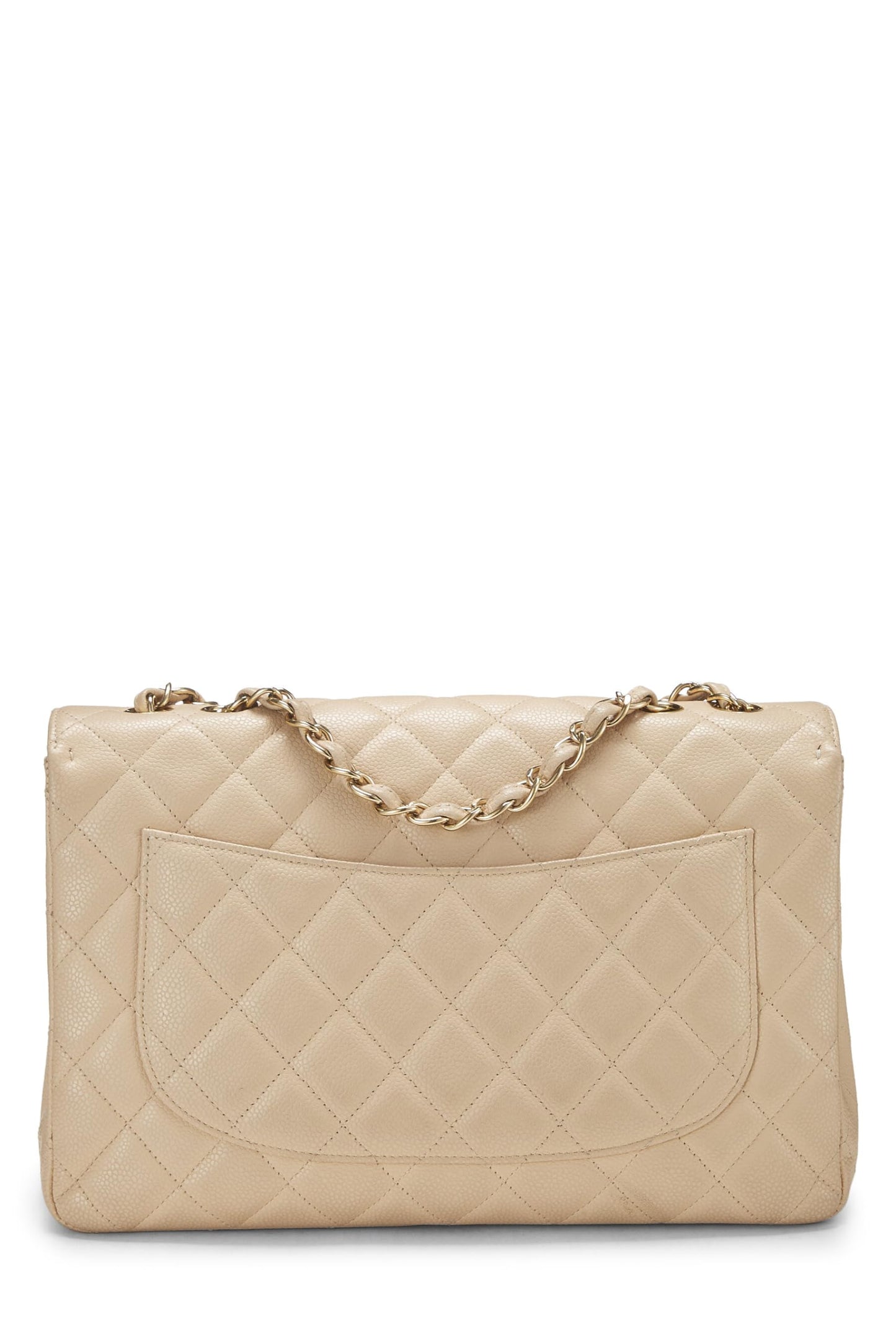 Chanel, Beige Quilted Caviar New Classic Flap Jumbo, Beige