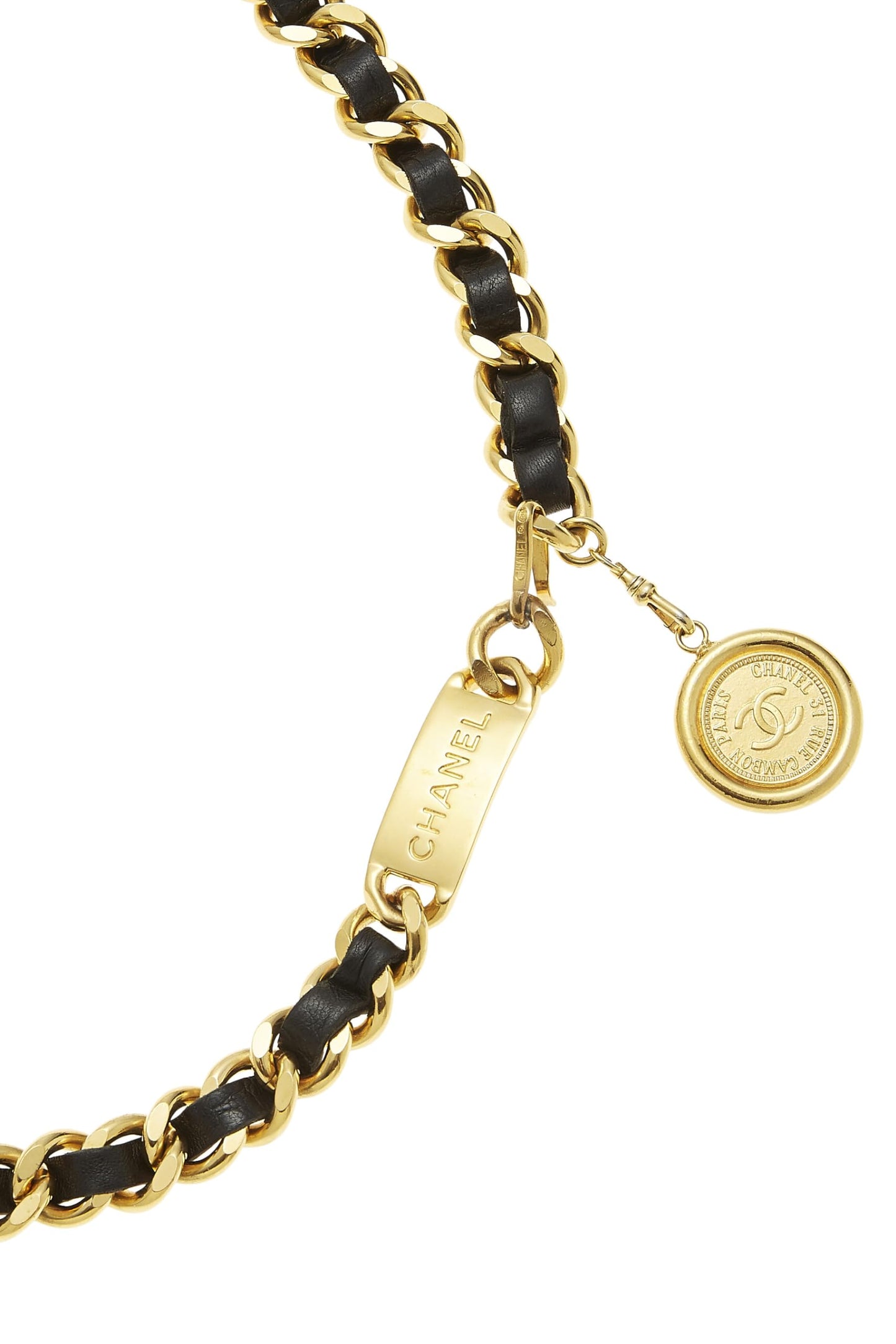 Chanel, Gold & Black Leather Chain Belt, Black