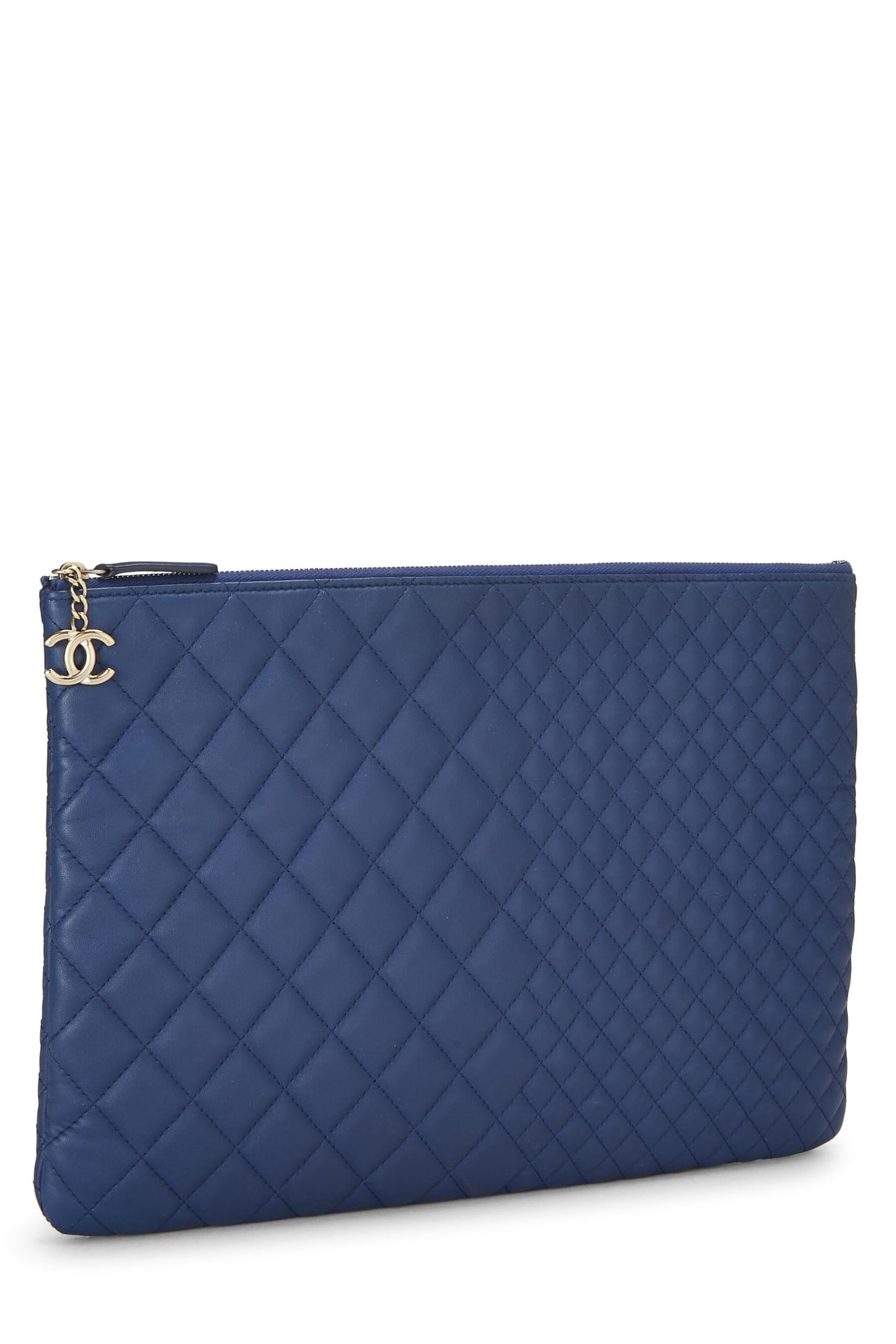 Chanel, Blue Quilted Lambskin Pouch Large, Blue