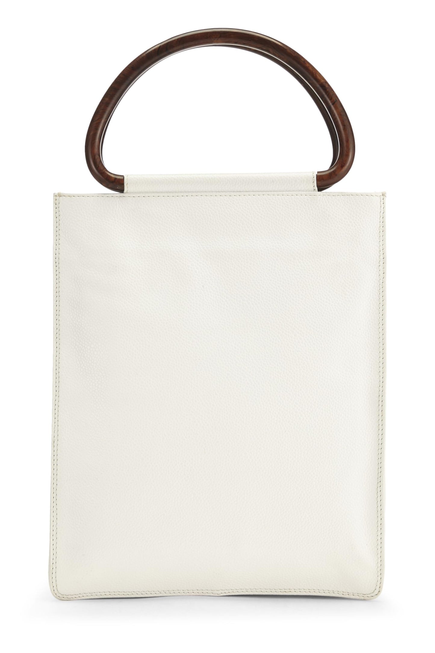 Chanel, White Caviar Wooden Top Handle Bag, White