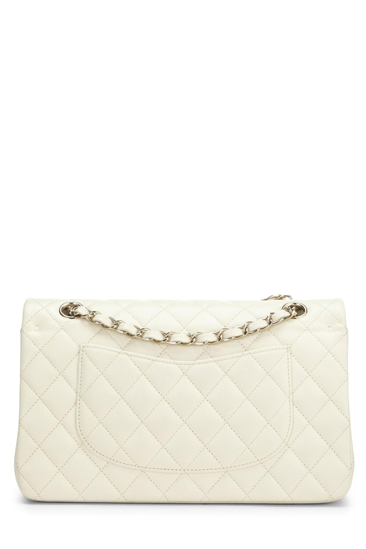 Chanel, White Quilted Caviar Classic Double Flap Medium, White