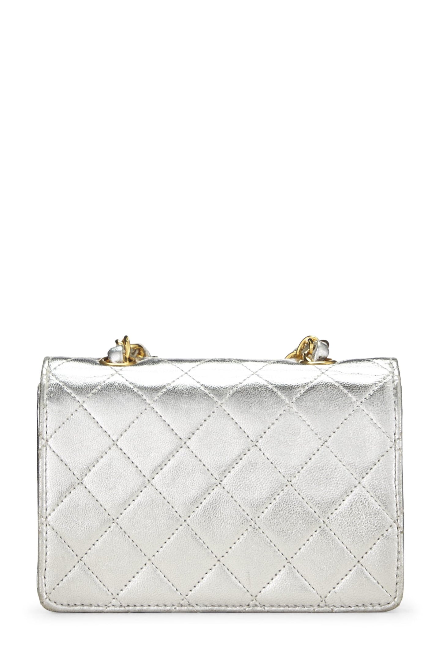 Chanel, Metallic Silver Lambskin Half Flap Micro, Silver