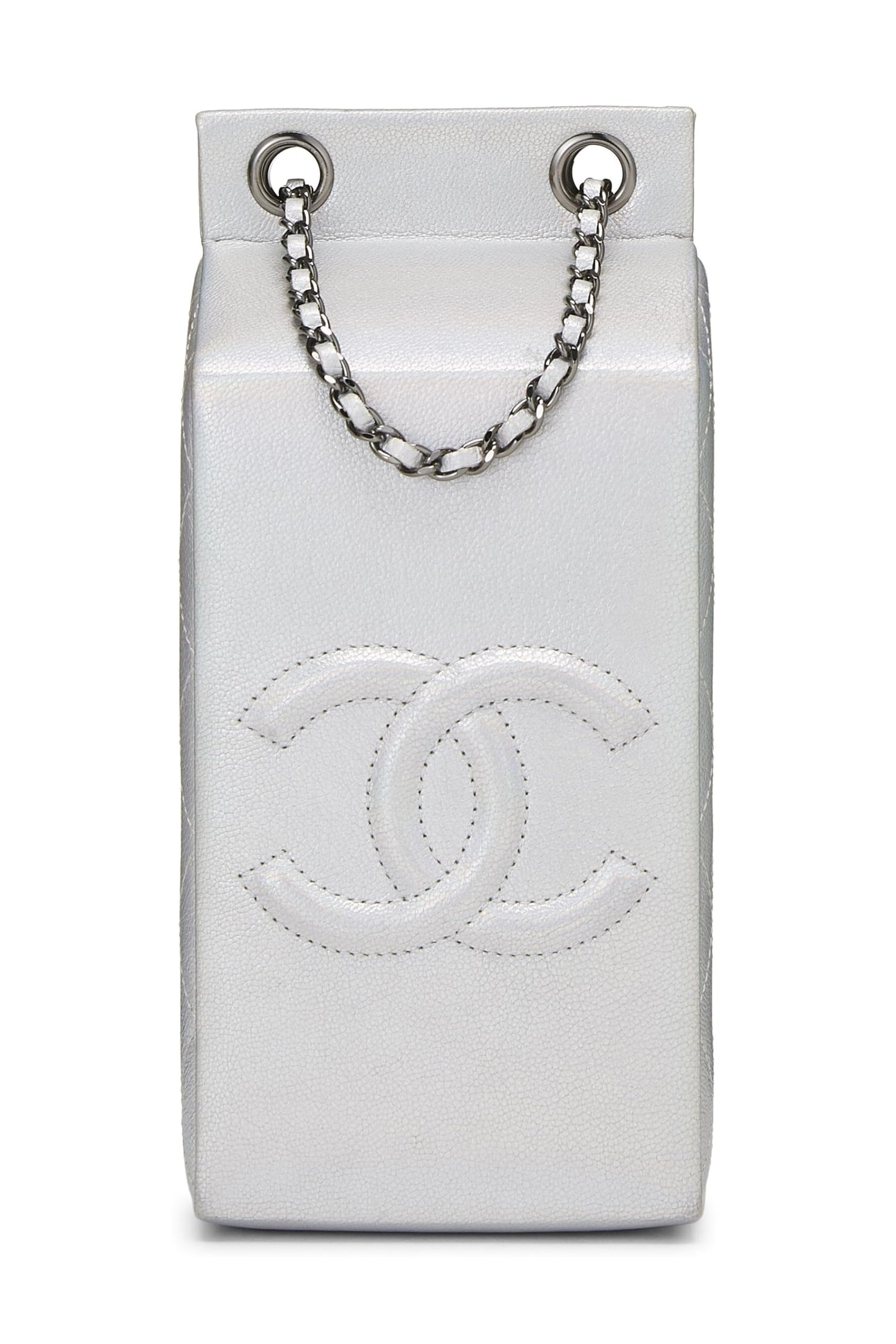 Chanel, Metallic Silver Leather Coco Milk Carton Bag, Silver