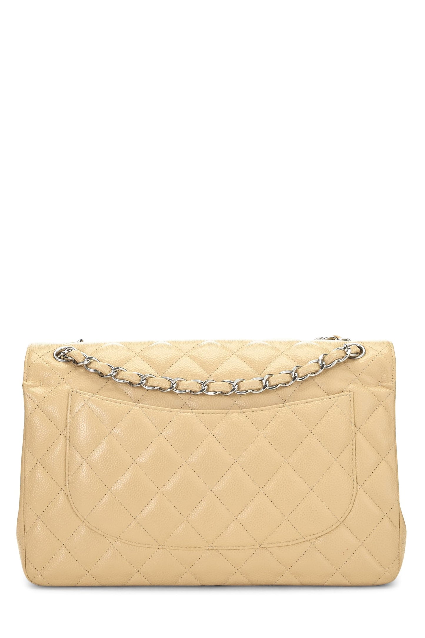Chanel, Beige Quilted Caviar New Classic Double Flap Jumbo, Beige