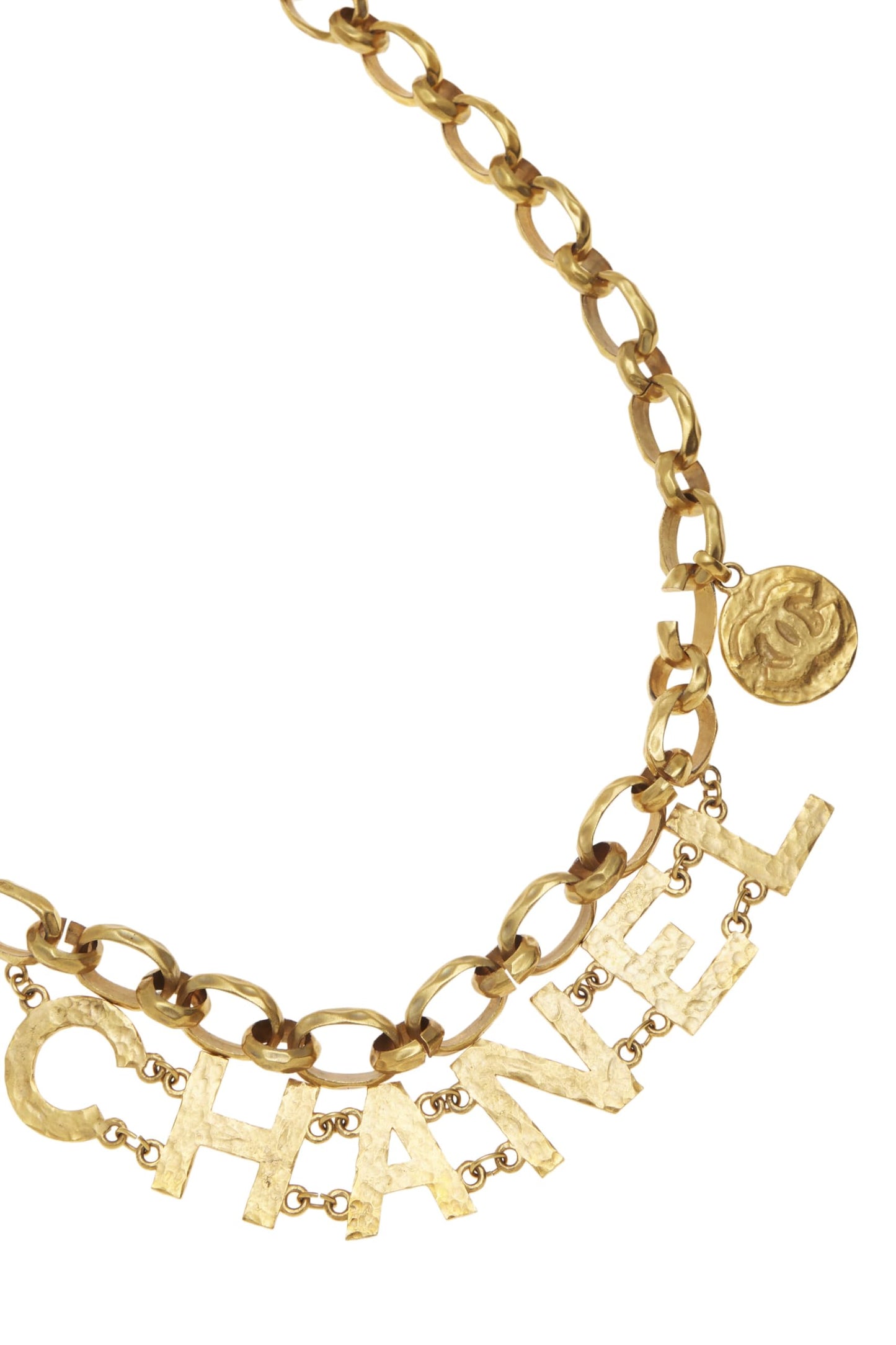 Chanel, Gold Hammered Logo Chain Belt, Gold