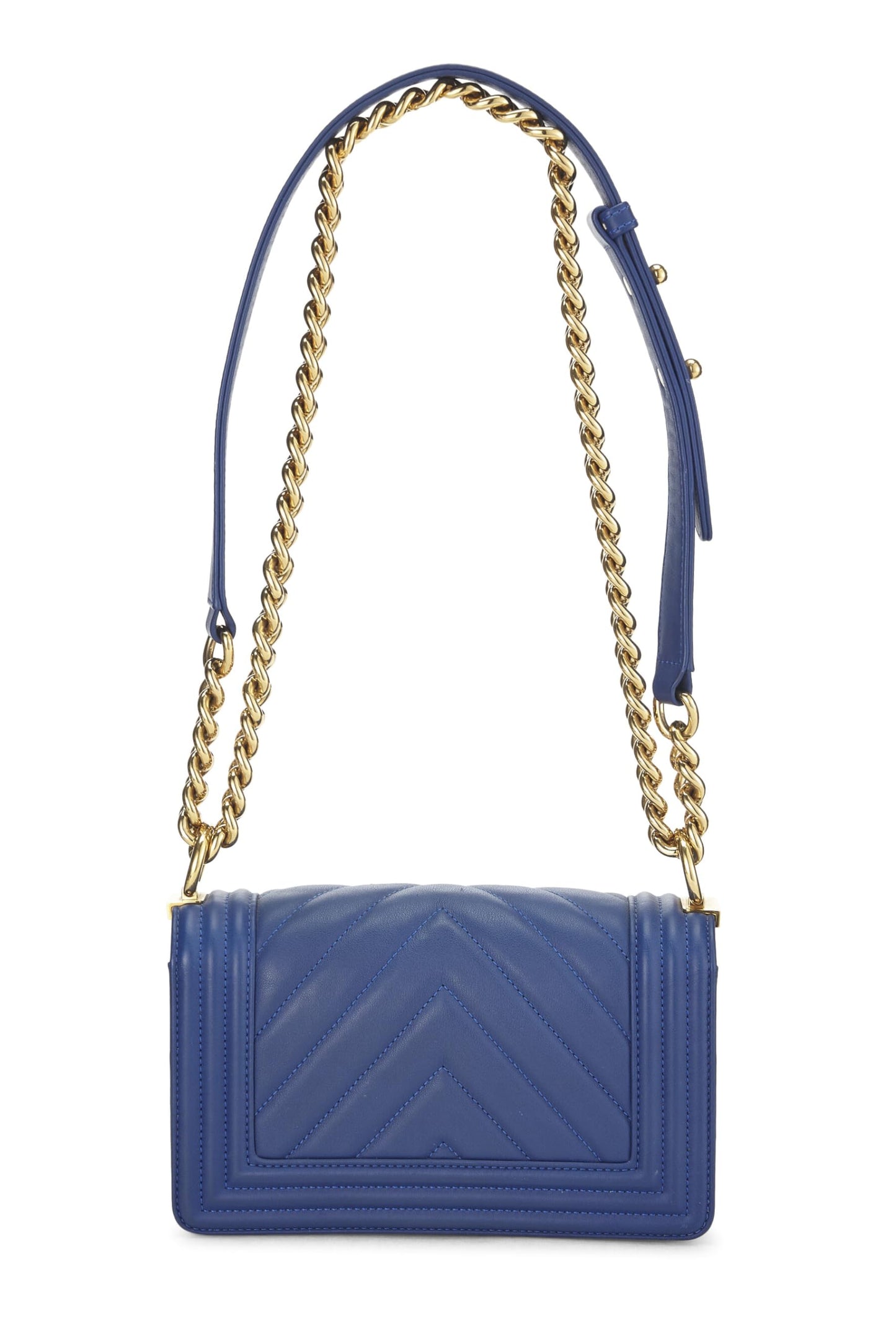 Chanel, Blue Lambskin Chevron Boy Bag Small, Blue