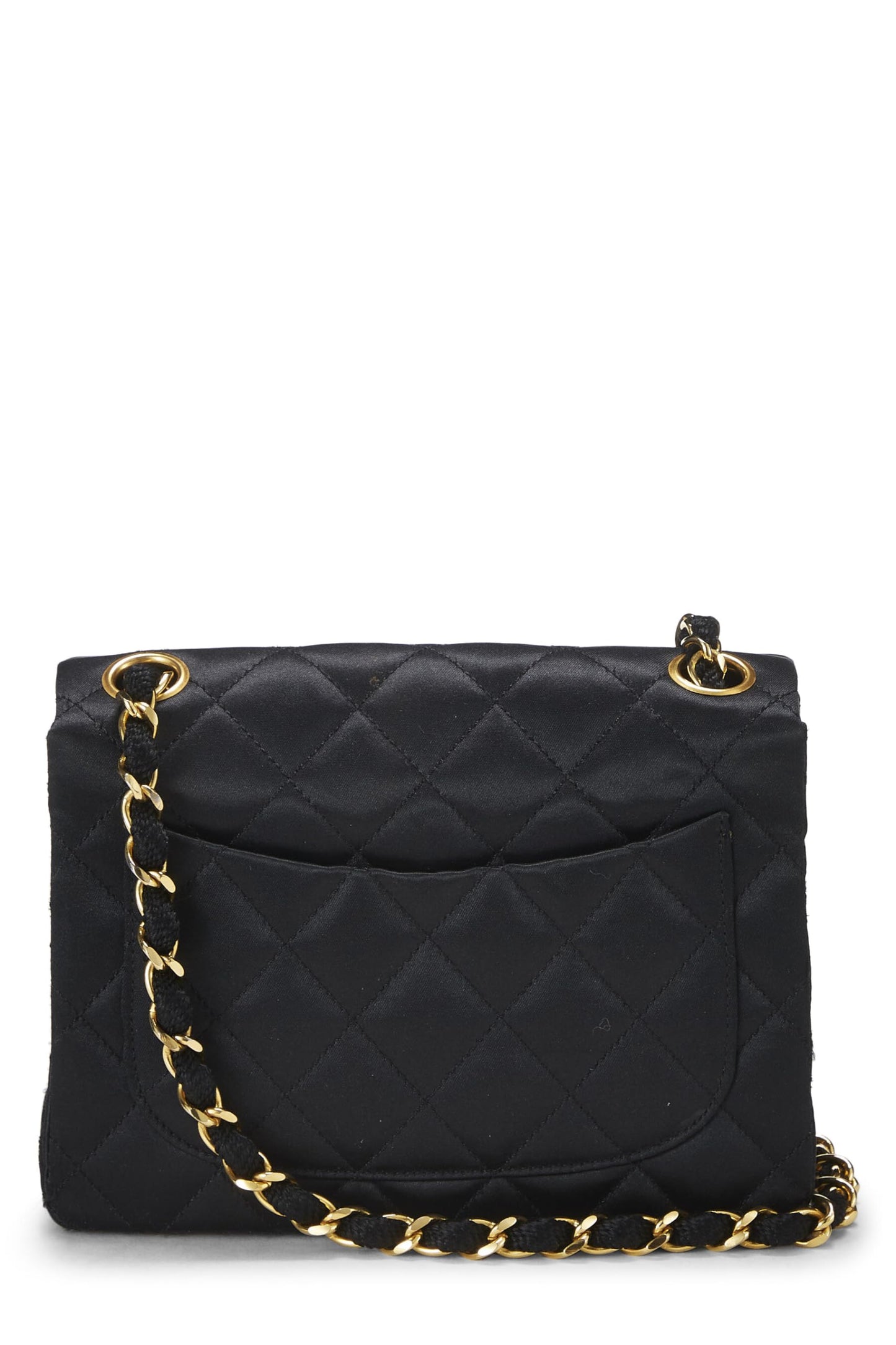 Chanel, Black Quilted Satin Half Flap Mini, Black