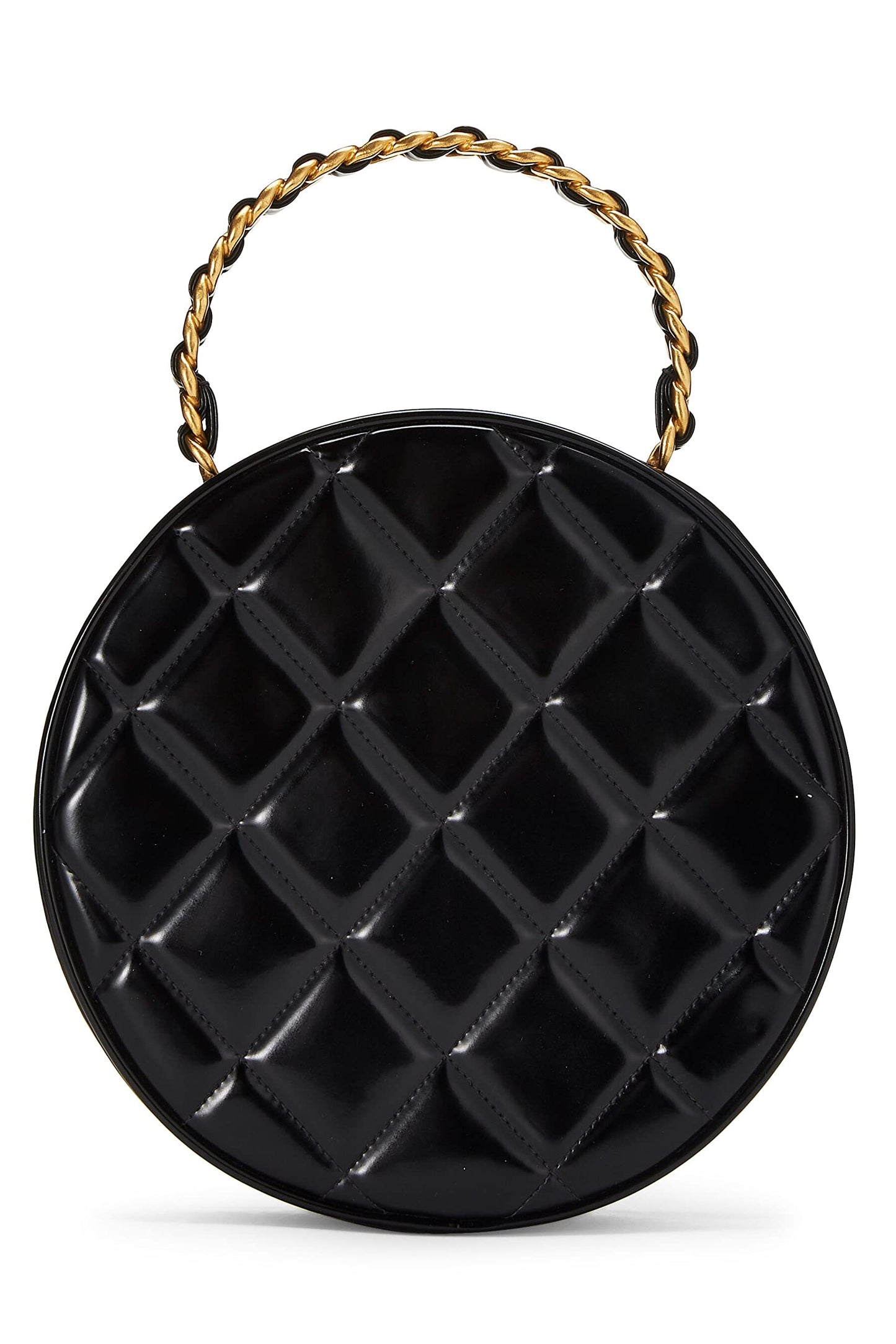 Chanel, Black Quilted Patent Leather Round 'CC' Bag, Black