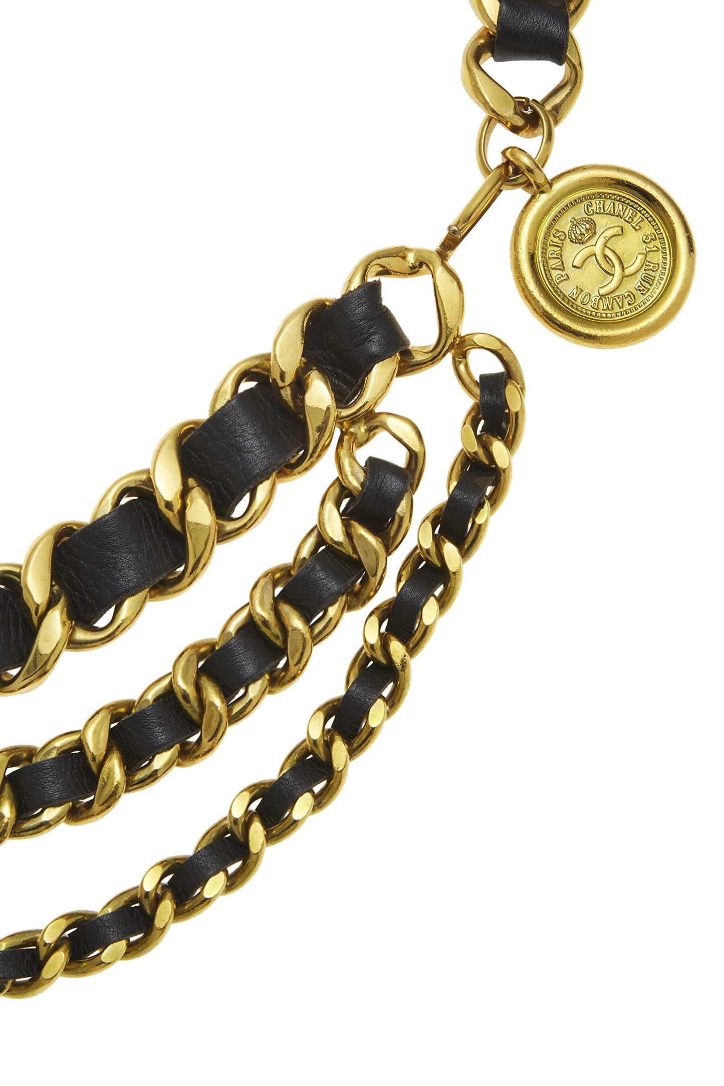 Chanel, Gold & Black Leather Chain Belt 3, Black