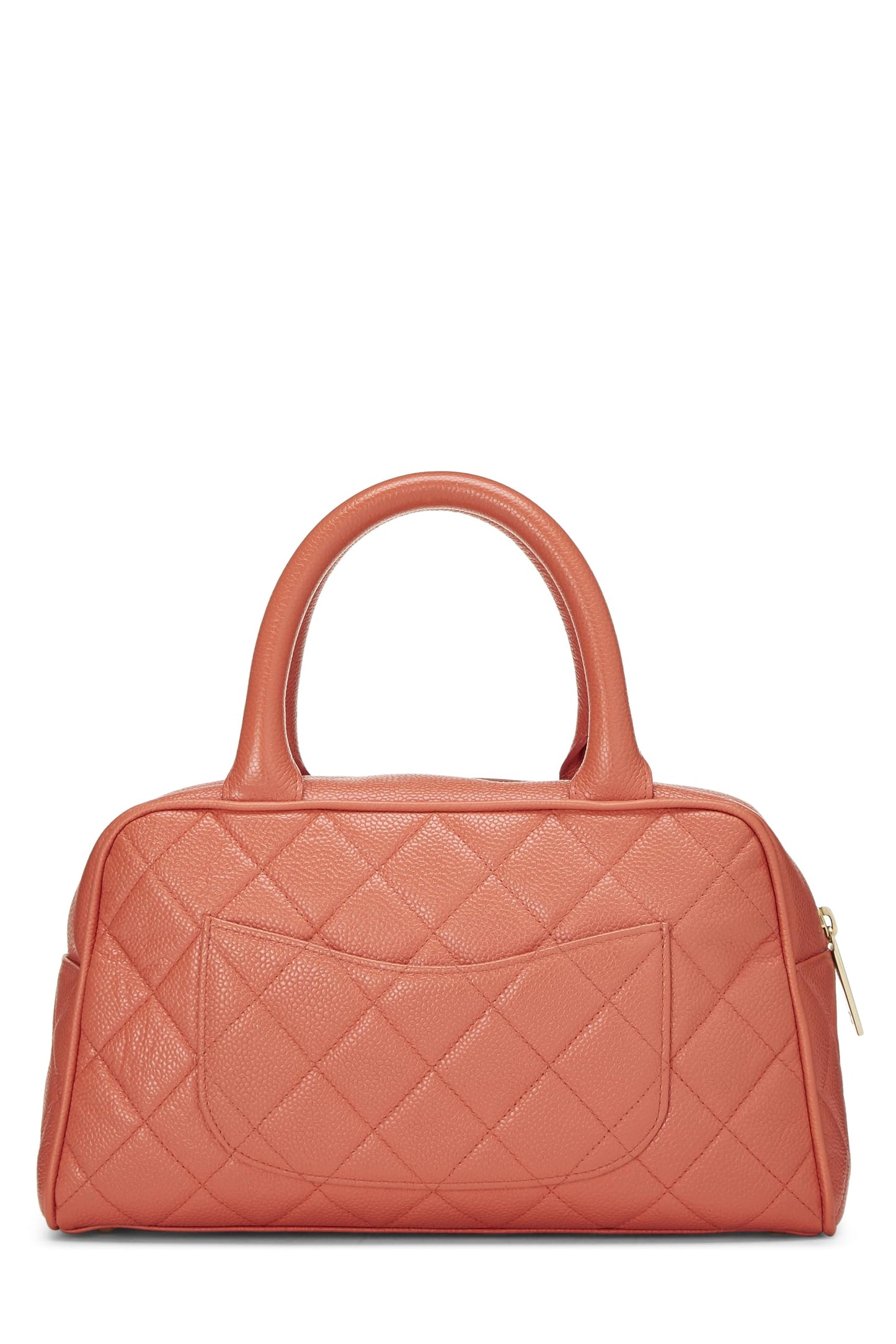 CHANEL, Coral Quilted Caviar Bowler Mini, Orange