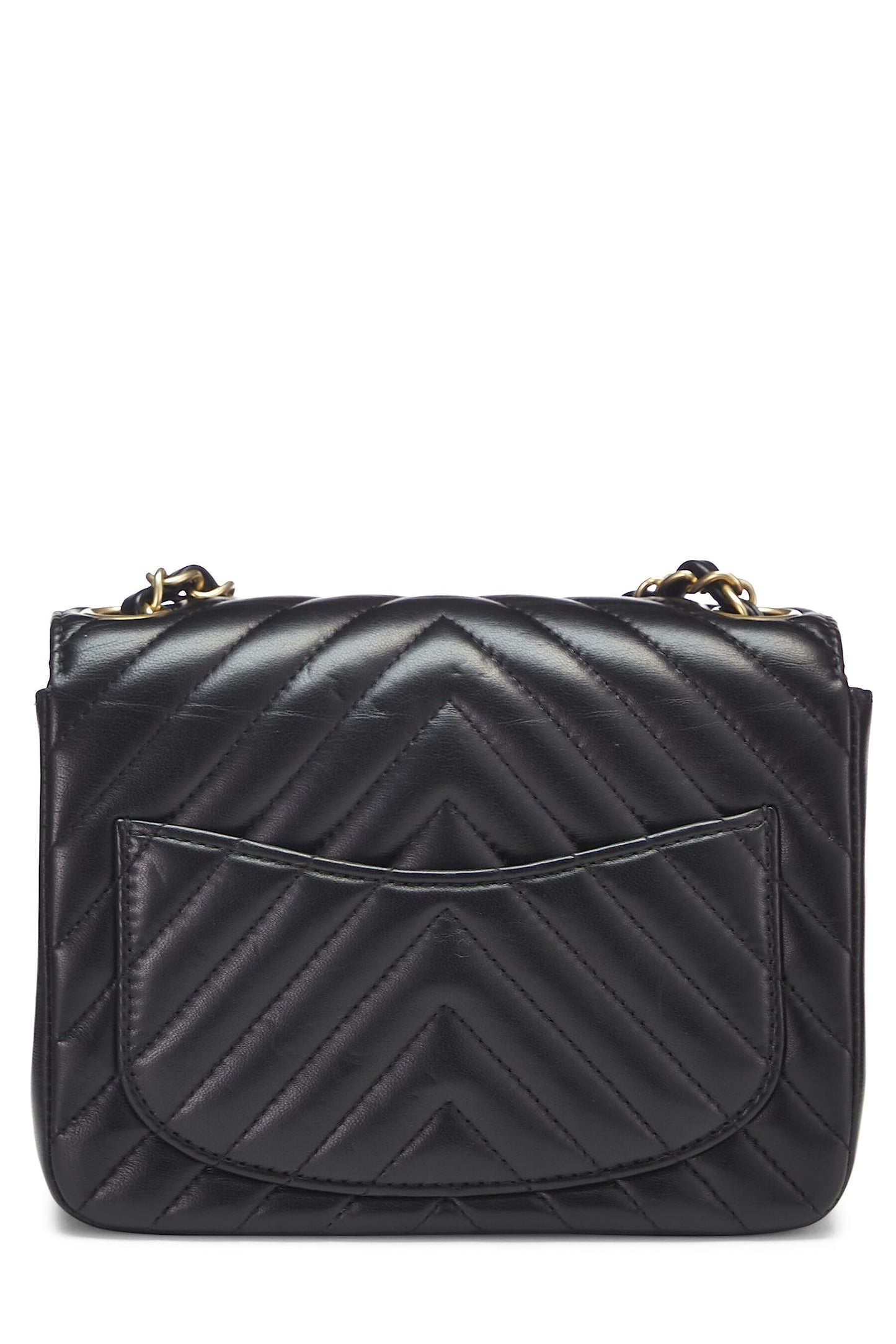 Chanel, Black Chevron Lambskin Square Flap Mini, Black