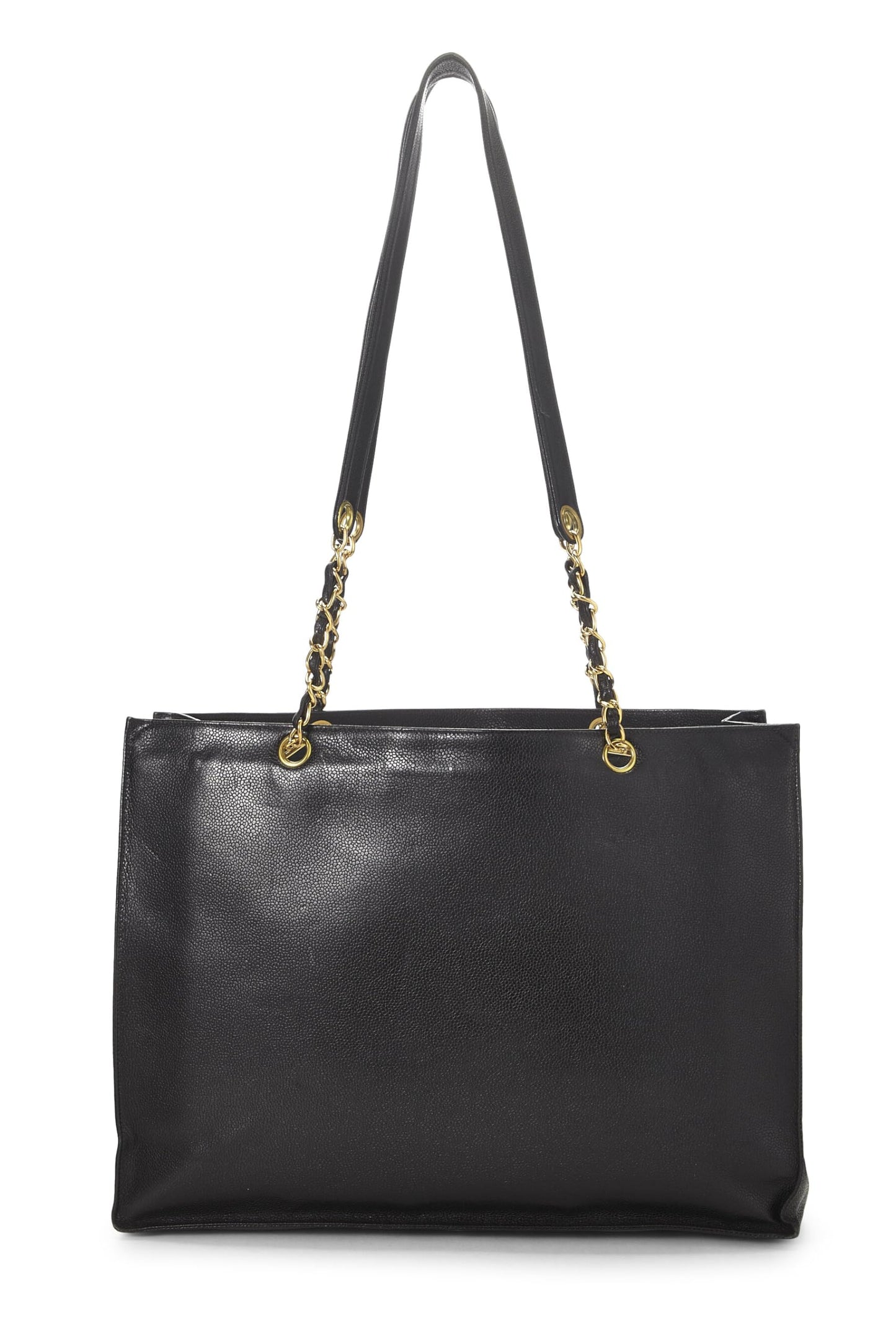 Chanel, Black Caviar Flat Chain Handle Tote Medium, Black