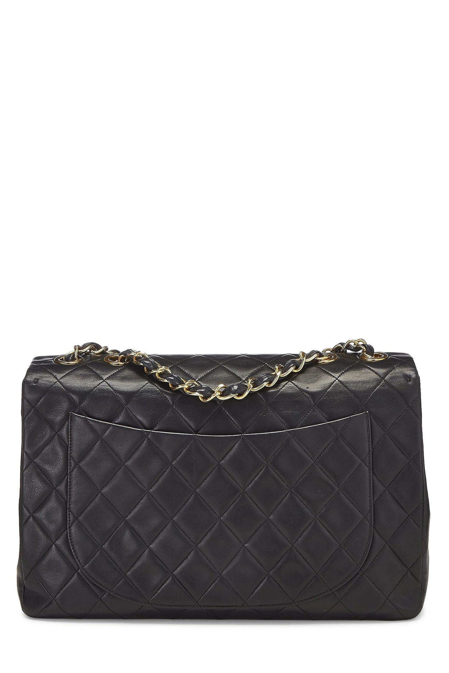 Chanel, Black Quilted Lambskin Half Flap Maxi, Black