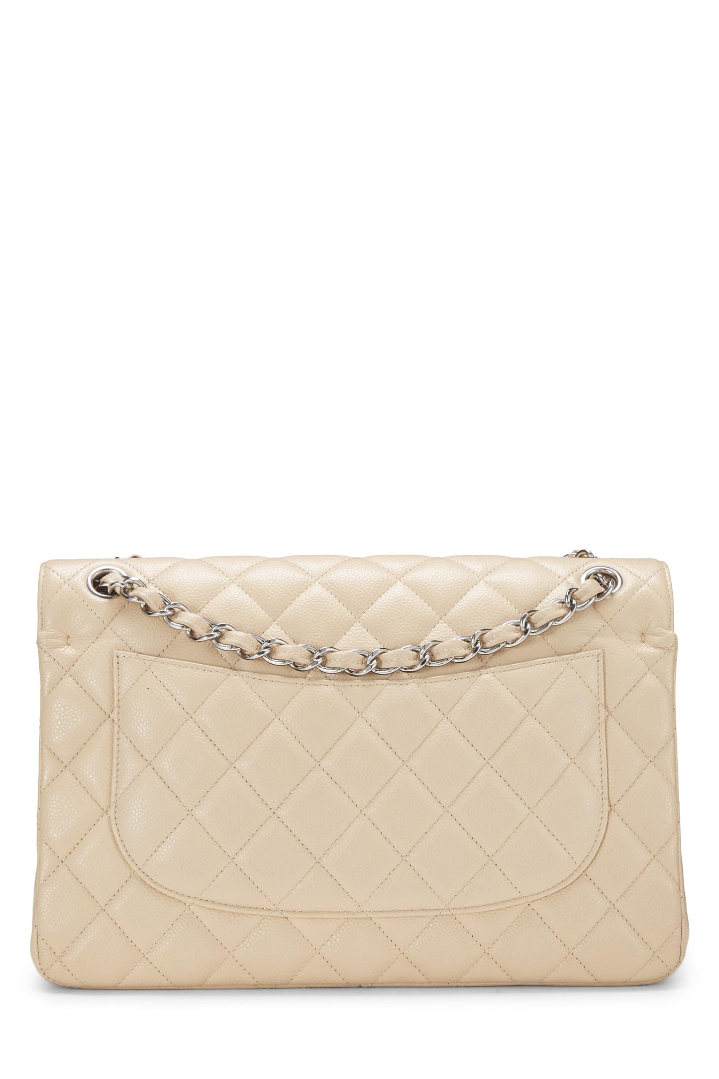 Chanel, Beige Quilted Caviar New Classic Double Flap Jumbo, Beige