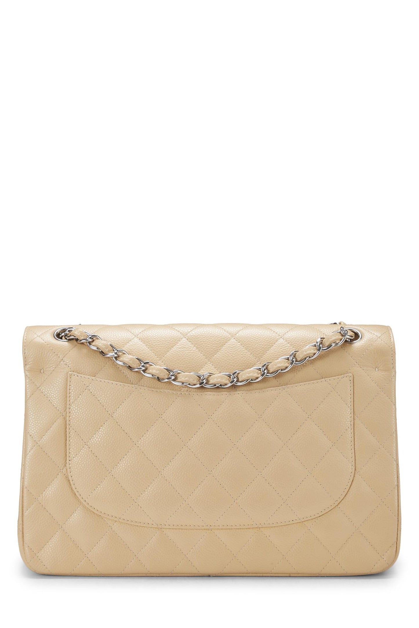 Chanel, Beige Quilted Caviar New Classic Double Flap Jumbo, Beige