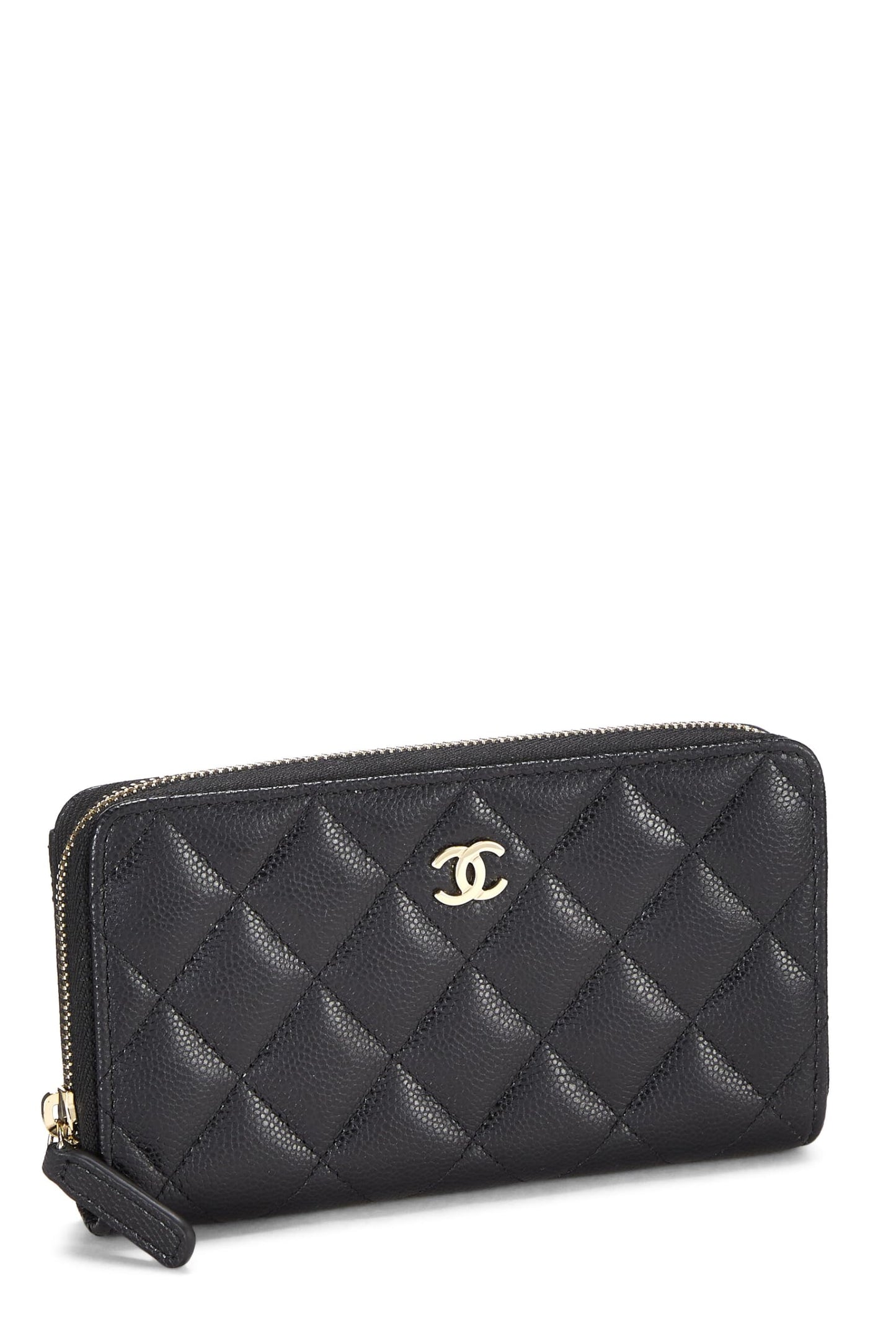 Chanel, Black Quilted Caviar Zippy Small, Black