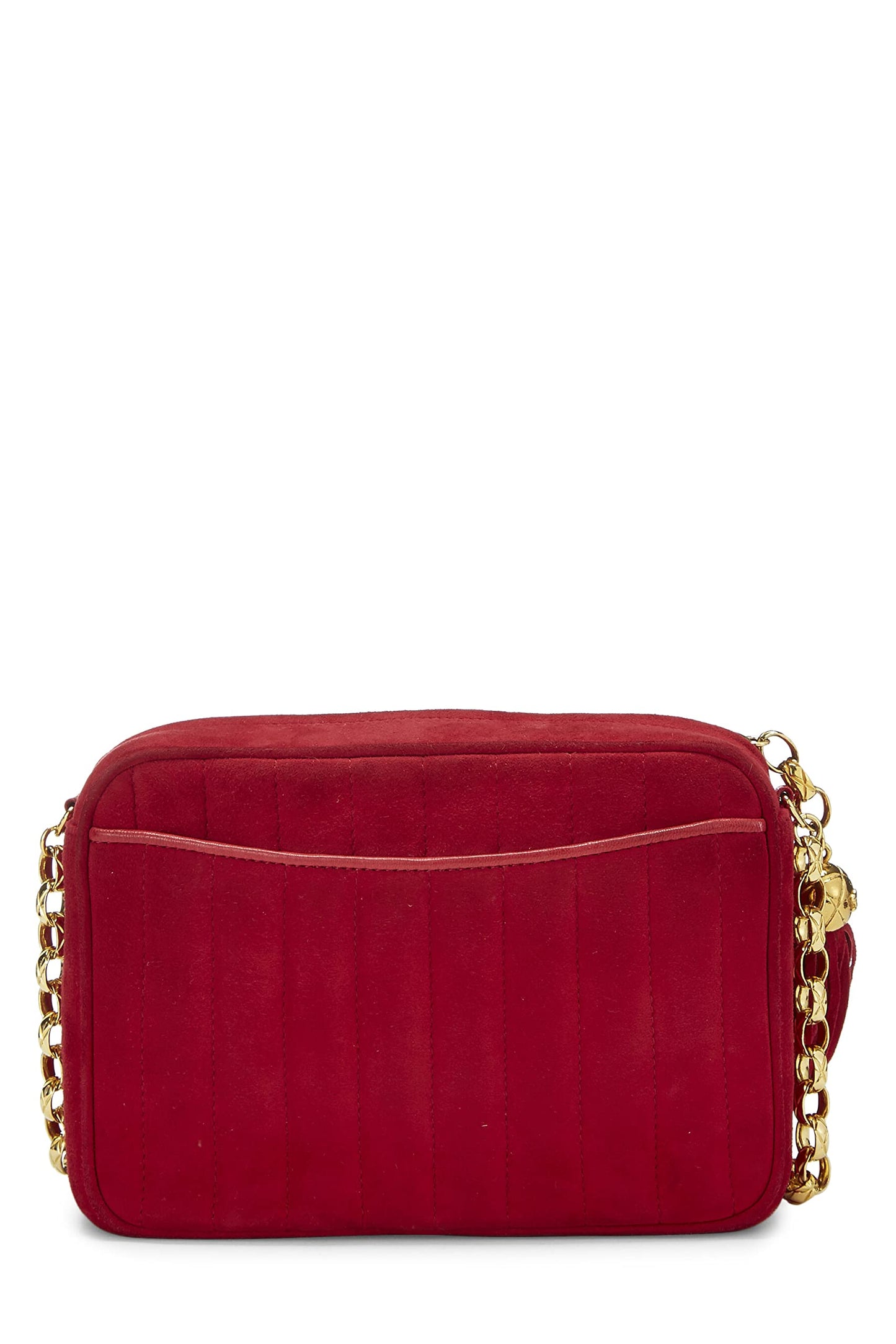 Chanel, Red Vertical Suede Pocket Camera Bag Small , Red