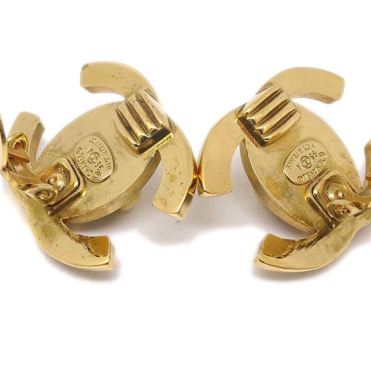 Luxury Chanel 1995 Crystal & Gold CC Turnlock Earrings Clip-On Large