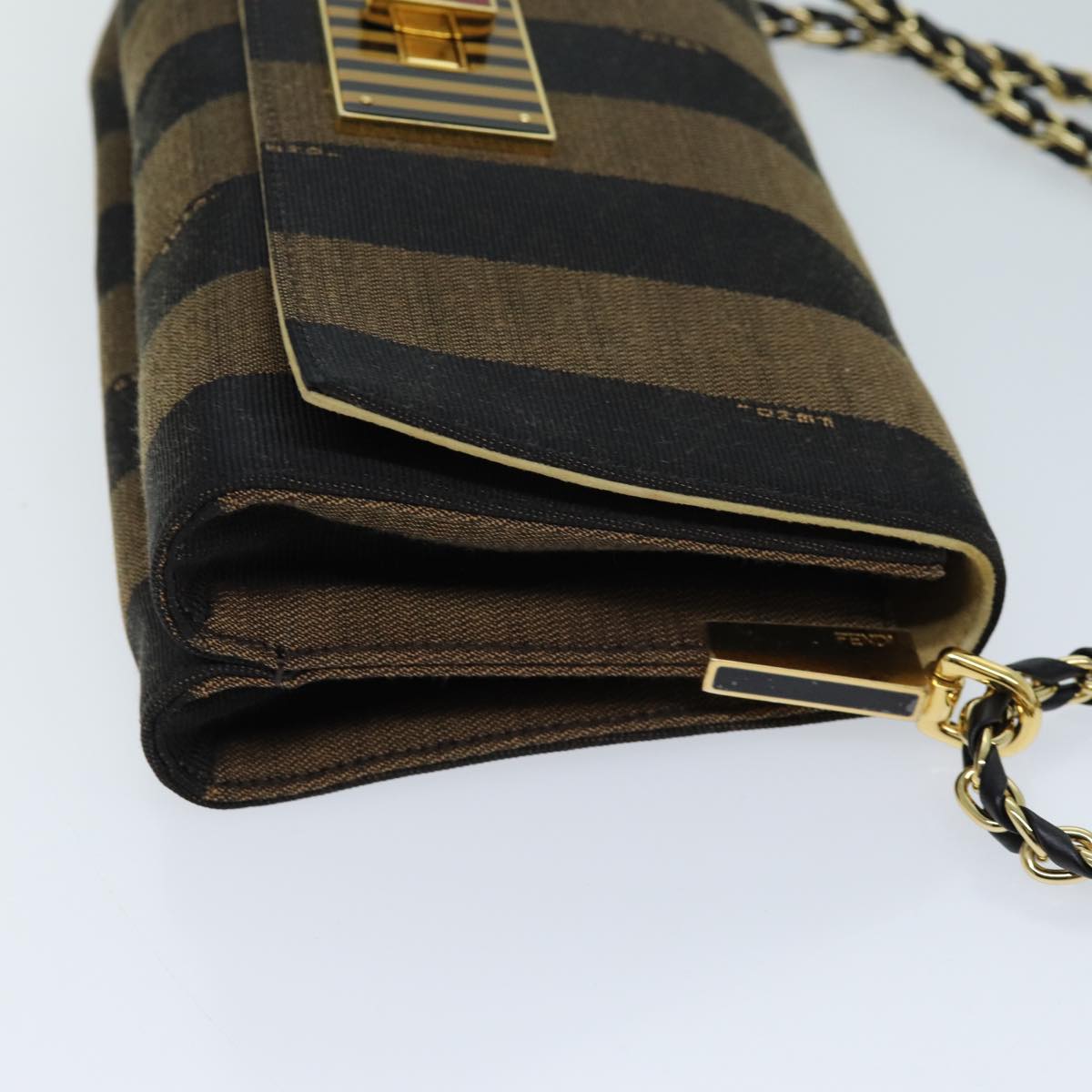 Luxury Fendi Pecan Canvas Chain Shoulder Bag Brown Black73036