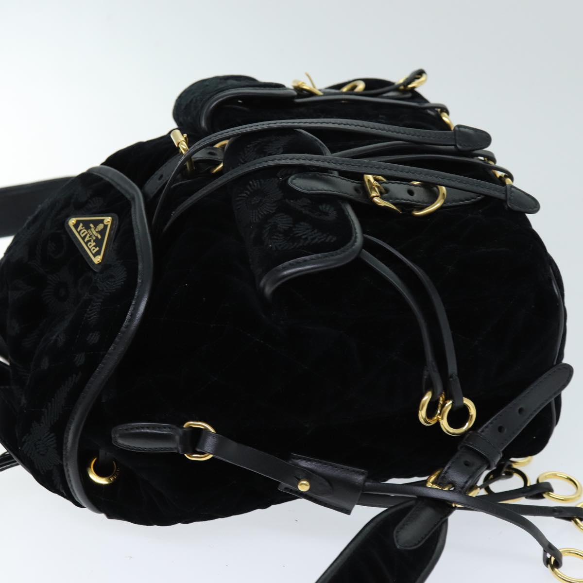 Luxury PradaQuilted Backpack Velor Black 73128A