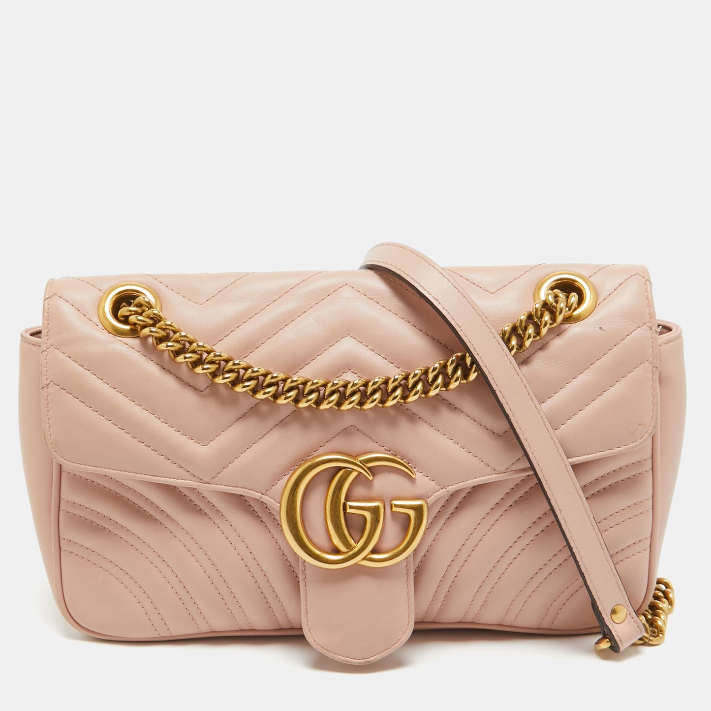 Luxury Gucci Trending 2025 Pink Matelassé Leather Small GG Marmont Shoulder Bag
