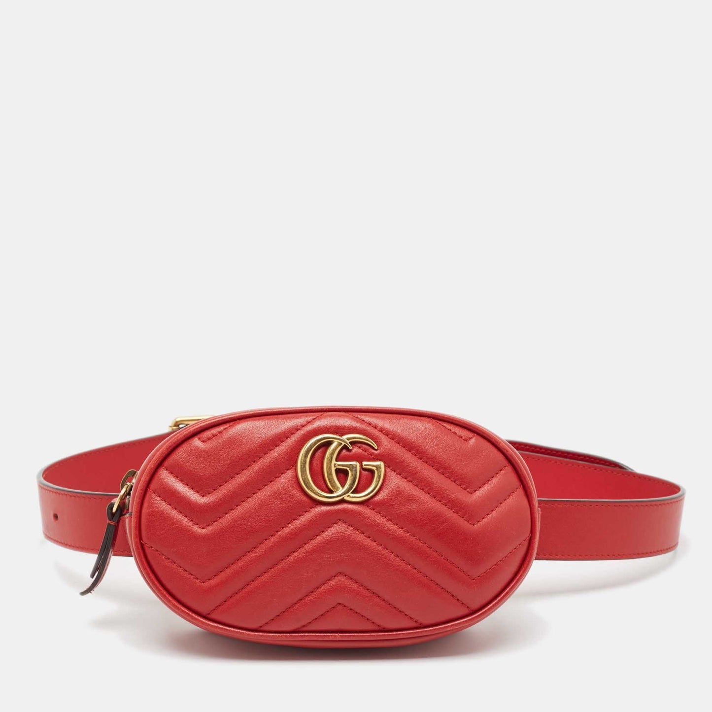 Luxury Gucci Trending 2025 Red Matelassé Leather Mini GG Marmont Belt Bag