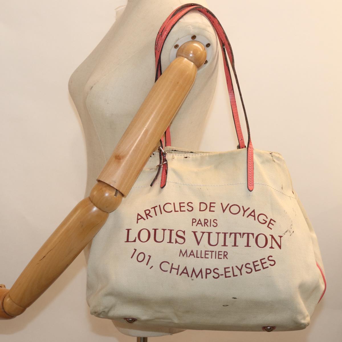 LOUIS VUITTON Cabas MM Tote Bag Canvas Pink Coraille M94502 LV 74101