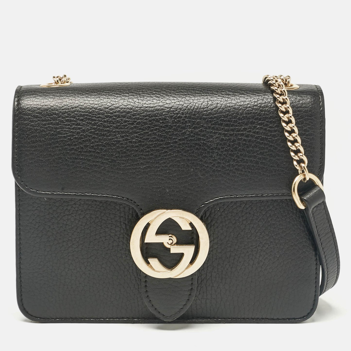 Luxury Gucci Trending 2025 Black Leather Leather Dollar Interlocking Crossbody Bag