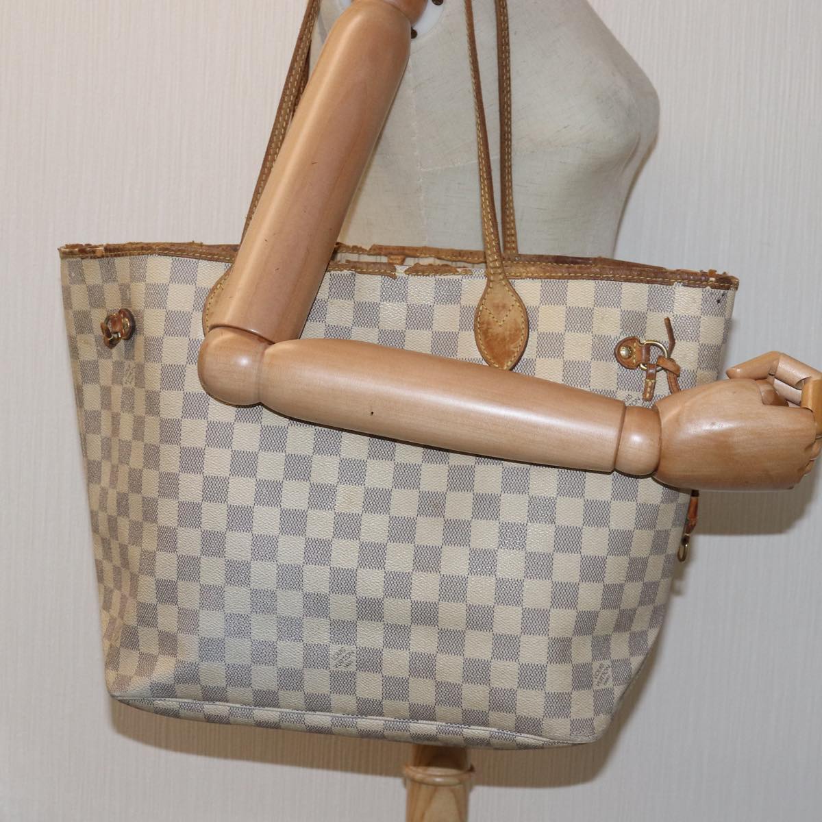 LOUIS VUITTON Damier Azur Neverfull MM Tote Bag N41605 LV 74336
