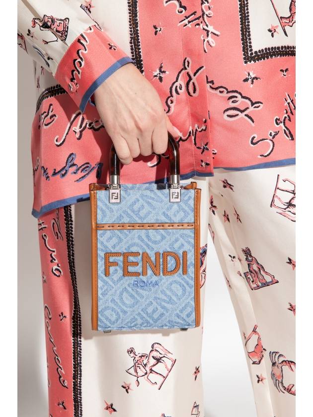 Luxury Fendi Mini Sunshine Denim Shopper Bag Blue