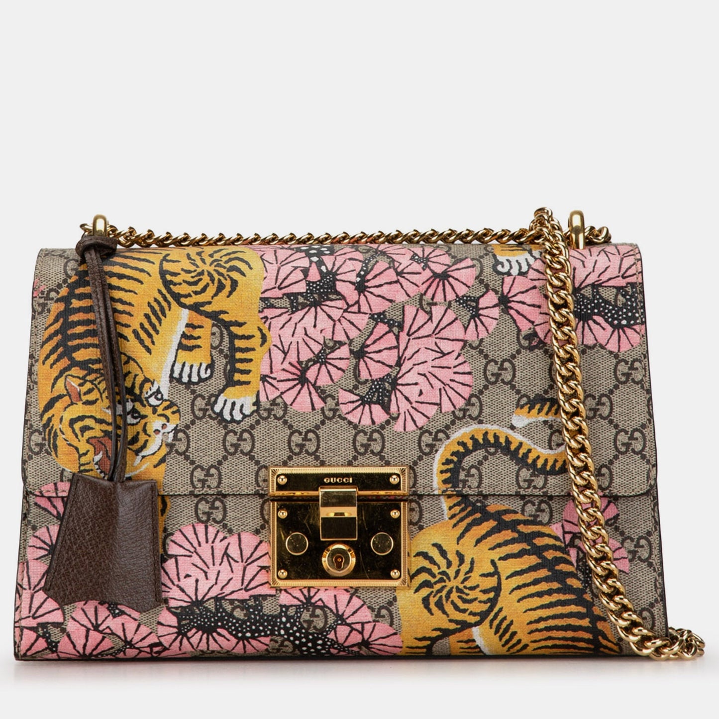 Luxury Gucci Trending 2025 GG Supreme Tiger Padlock Chain Shoulder Bag