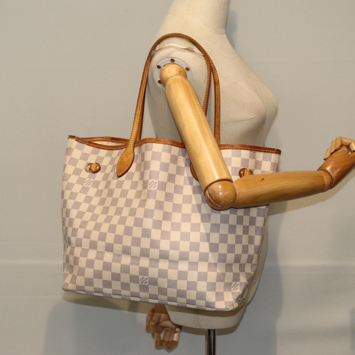 LOUIS VUITTON Damier Azur Neverfull MM Tote Bag N41605 LV 75496