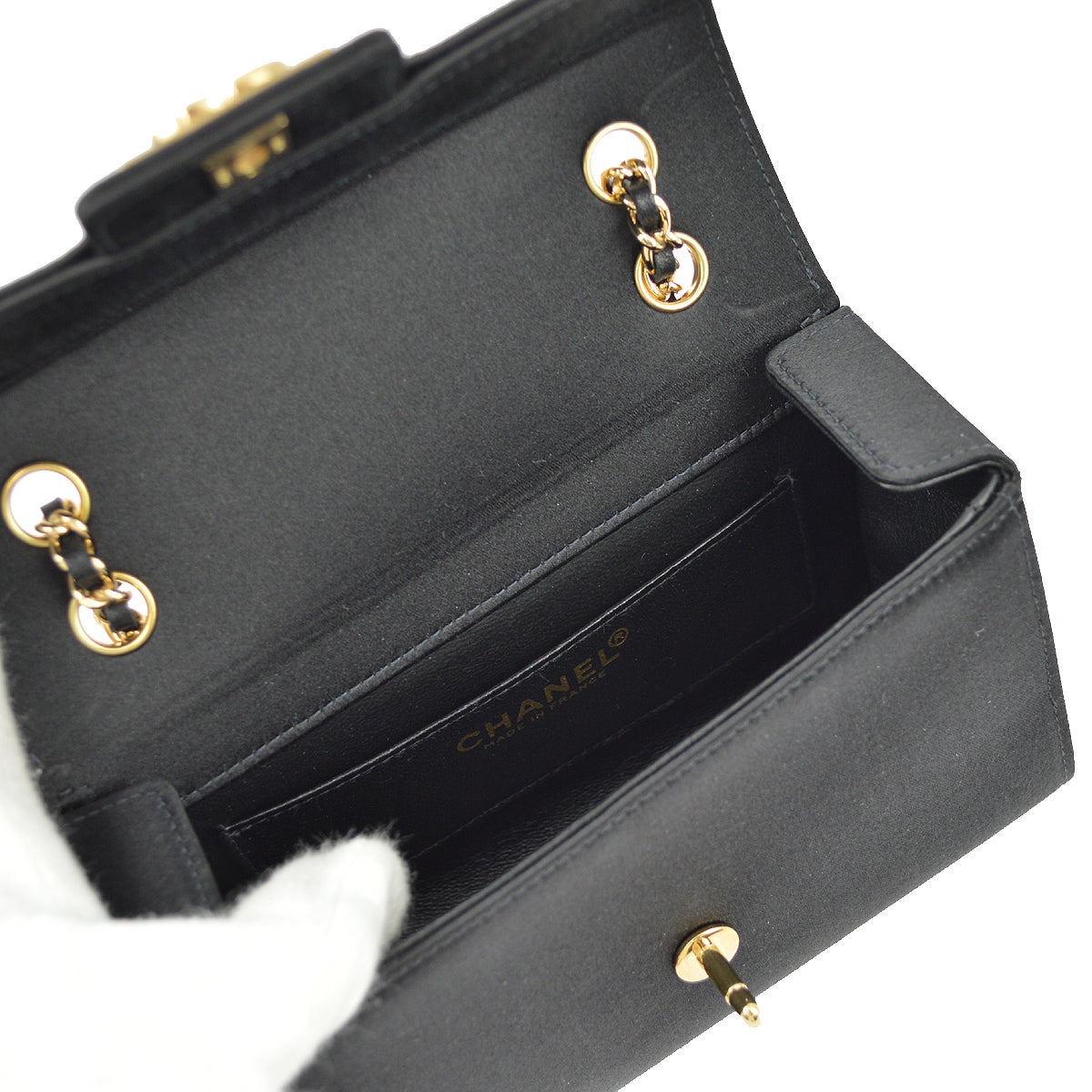 Luxury Chanel * Black Satin Double Chain Shoulder Bag