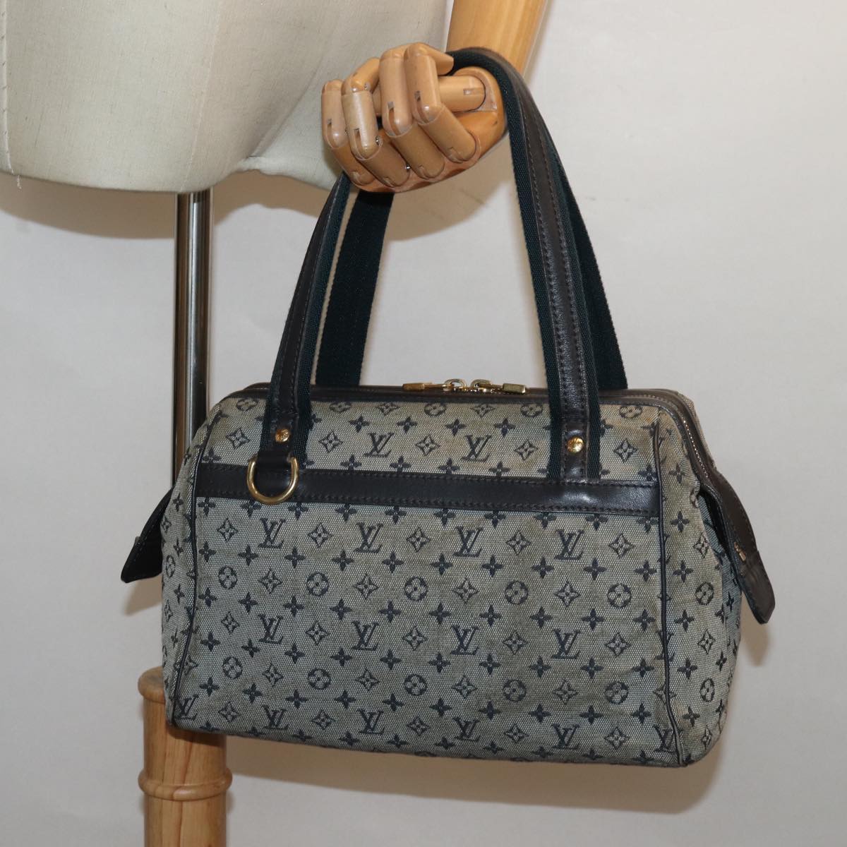LOUIS VUITTON Monogram Mini Josephine PM Hand Bag Blue M92049 LV 77560