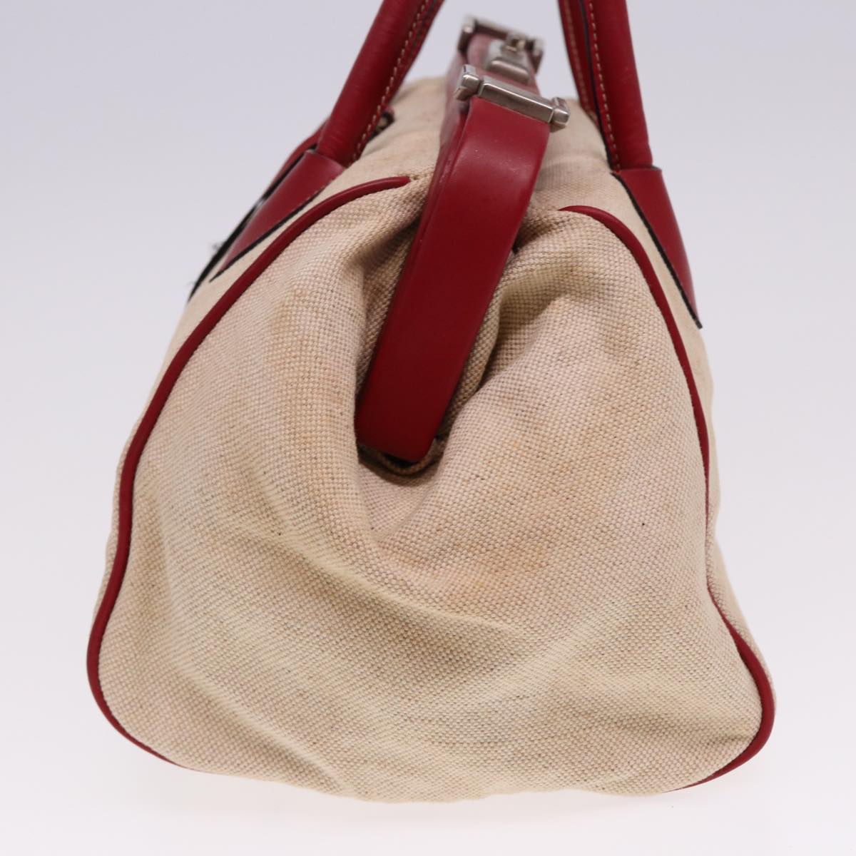 Luxury PradaHand Bag Canvas Leather Cream Red 78856