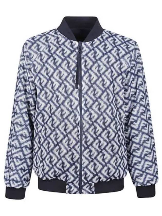 Luxury Fendi FF Motif Reversible Nylon Bomber Jacket Blue