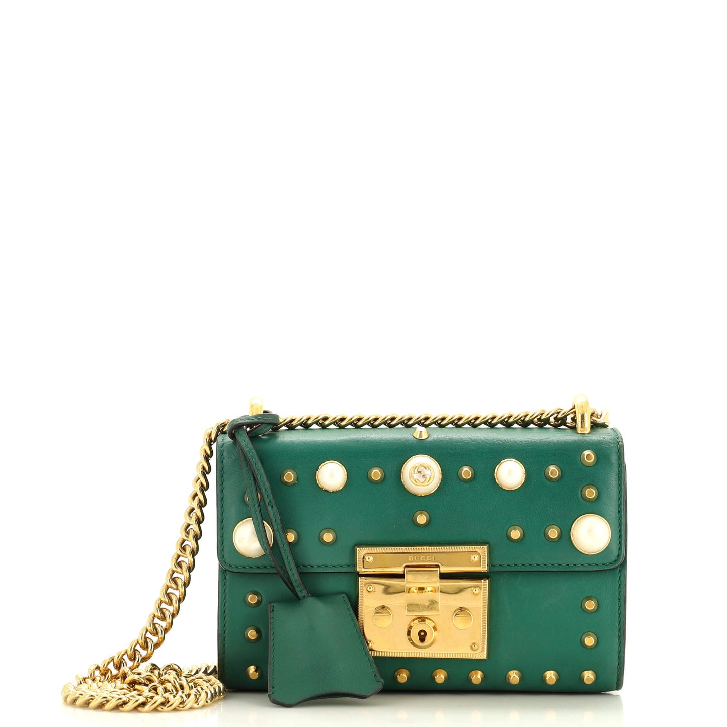 Luxury Gucci Trending 2025 Pearly Padlock Shoulder Bag Studded Leather Small