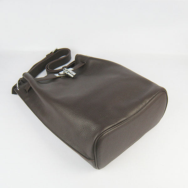 Luxury Hermes Nappa Leather Shoulder Bag H2804 dark coffee Silver