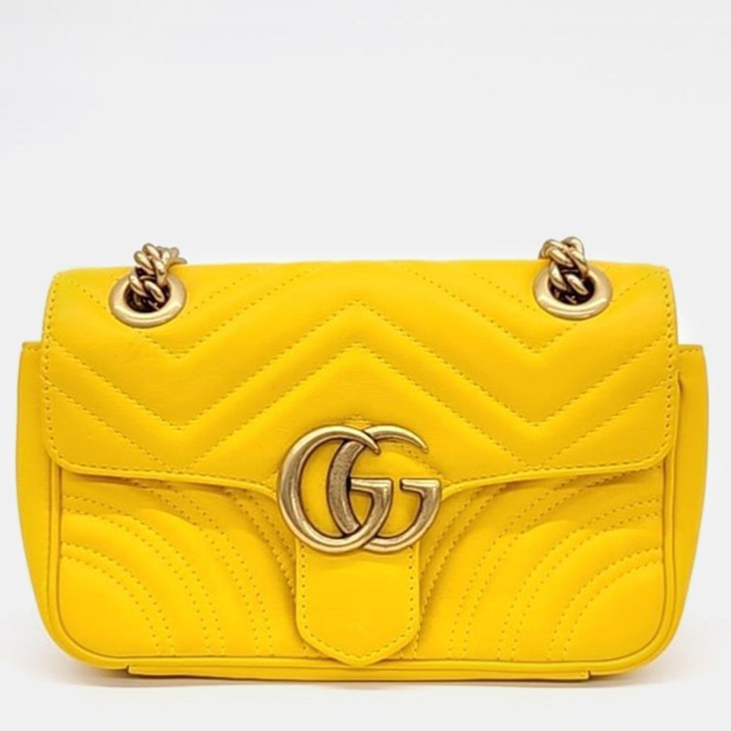 Luxury Gucci Trending 2025 Yellow Quilted Leather GG Marmont Mini Shoulder Bag
