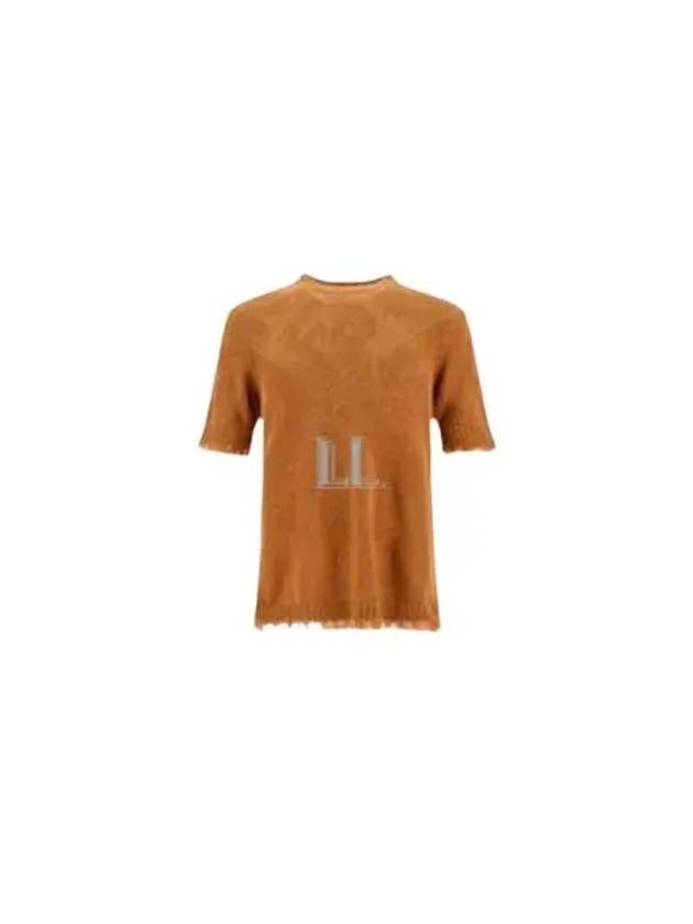 Luxury Fendi Men's Cotton Logo Short Sleeve Knit Sweater Cinnamon