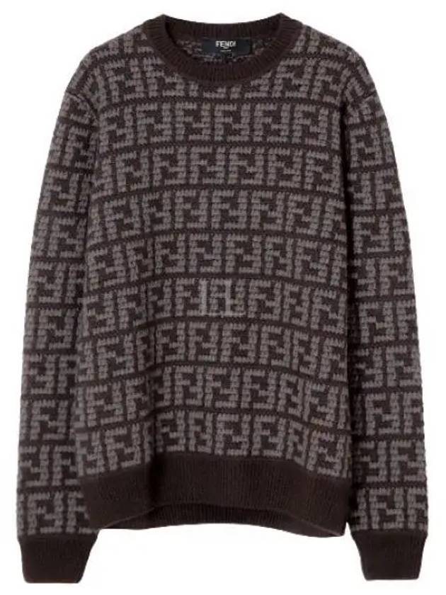 Luxury Fendi Men's Monogram Intarsia Knit Top Grey
