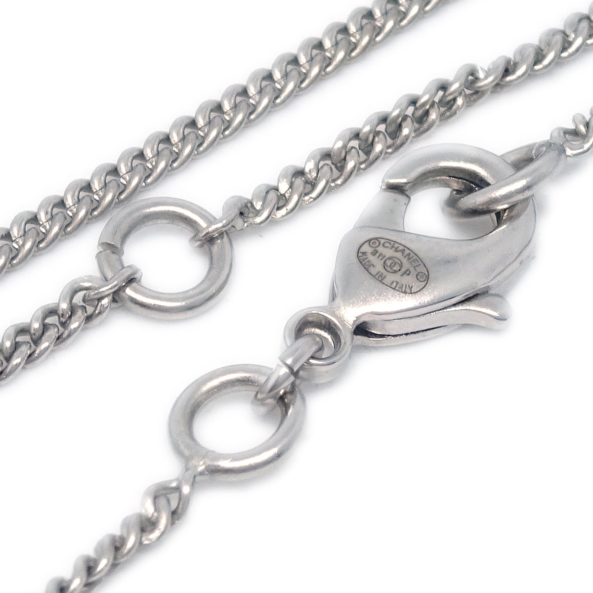 Luxury Chanel Silver Necklace Pendant Rhinestone B11P