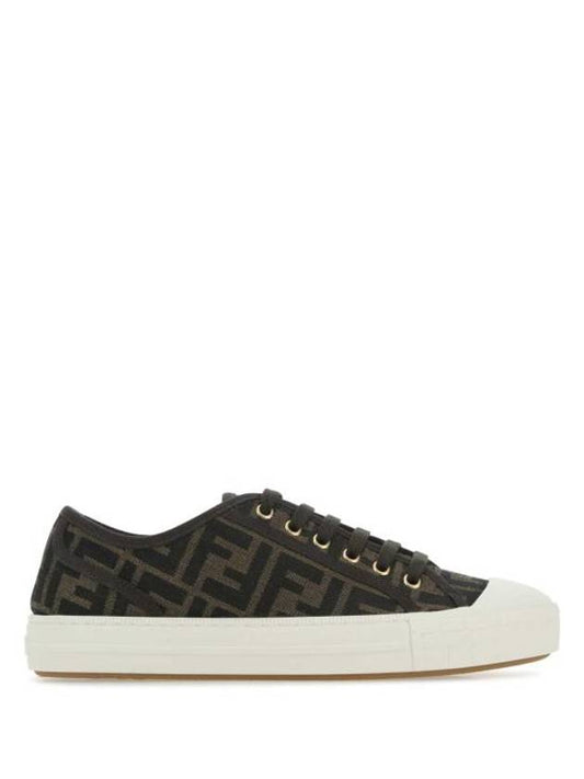 Luxury Fendi Domino FF Fabric Low Top Sneakers Brown