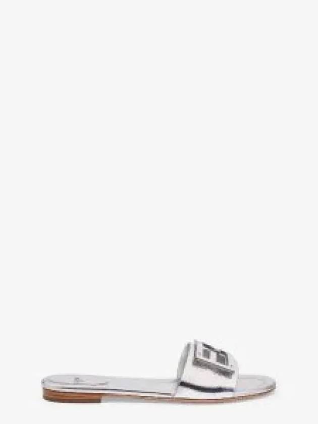 Luxury Fendi Baguette Nappa Leather Slippers Silver