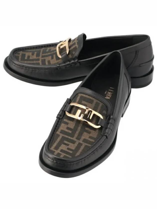 Luxury Fendi FF O Rock Fabric Leather Loafers Black Brown
