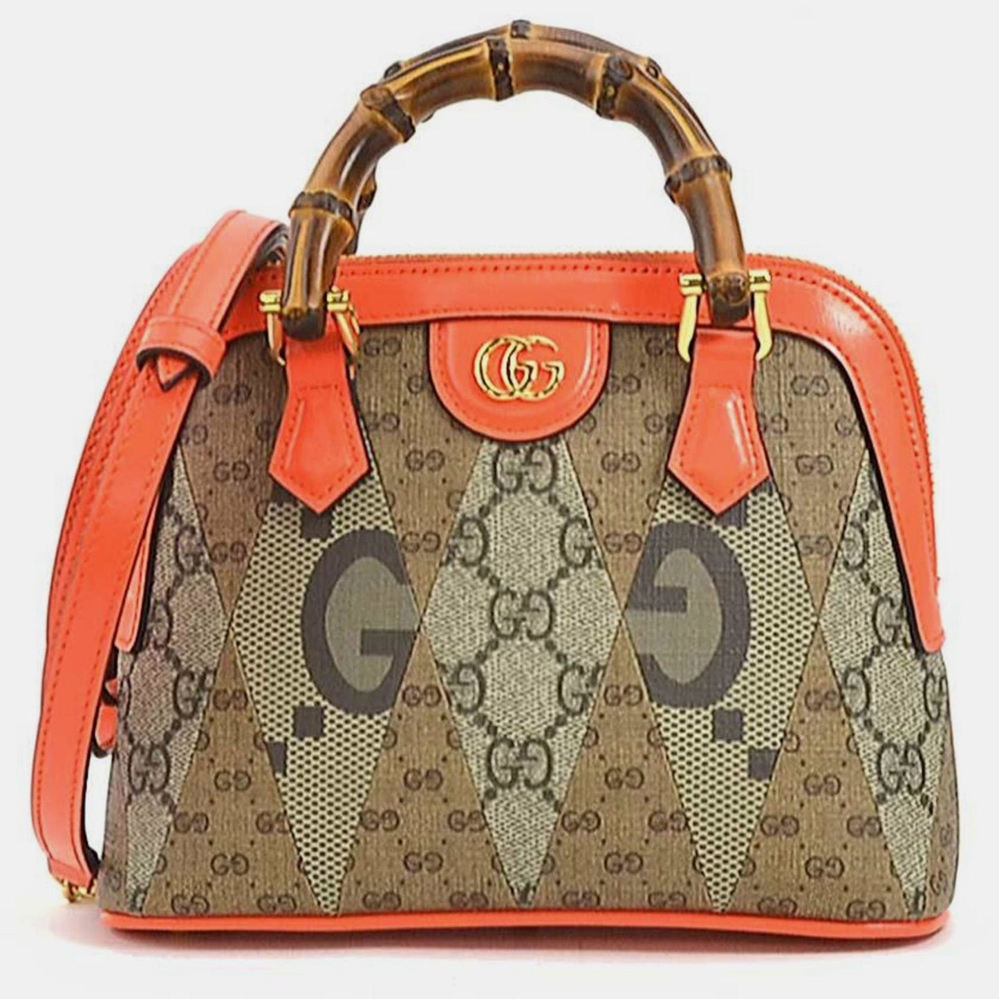 Luxury Gucci Trending 2025 Orange/Brown GG Supreme Canvas Bamboo Top Handle Bag