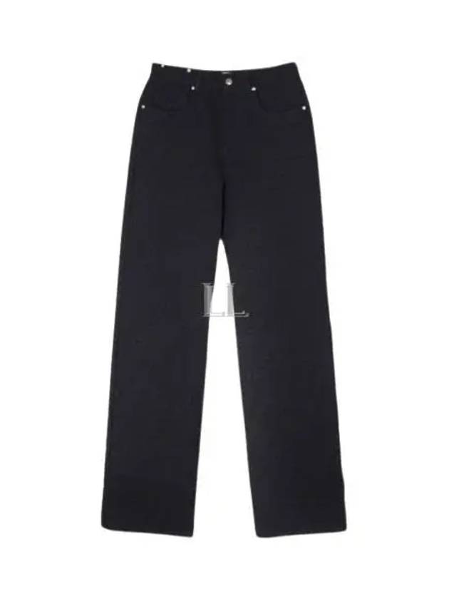 Luxury Fendi Jacquard Logo Monogram Cotton Straight Pants Dark Blue