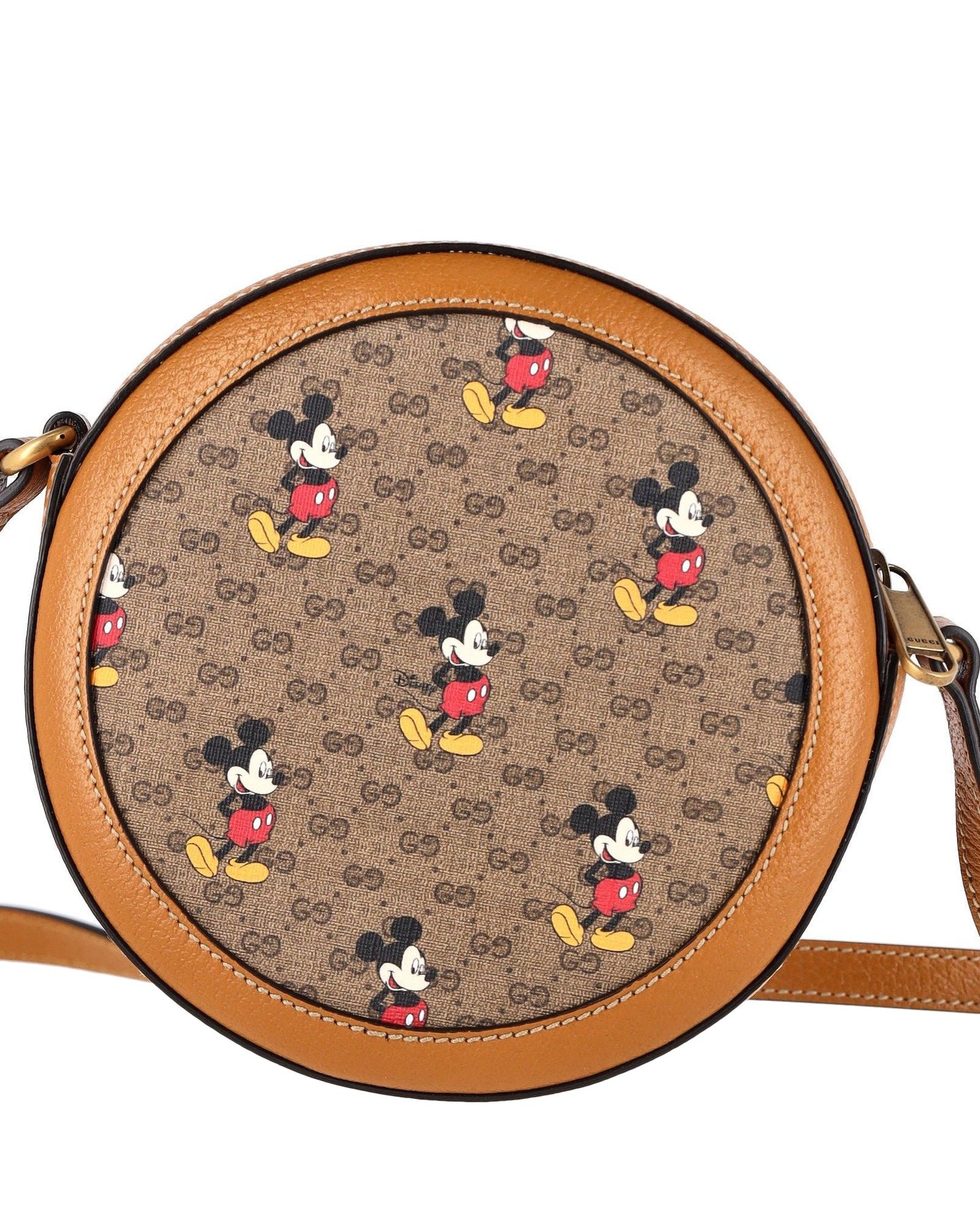 Luxury Gucci Trending 2025 x Disney Mini GG Supreme Round Shoulder Bag in Brown Canvas and Leather
