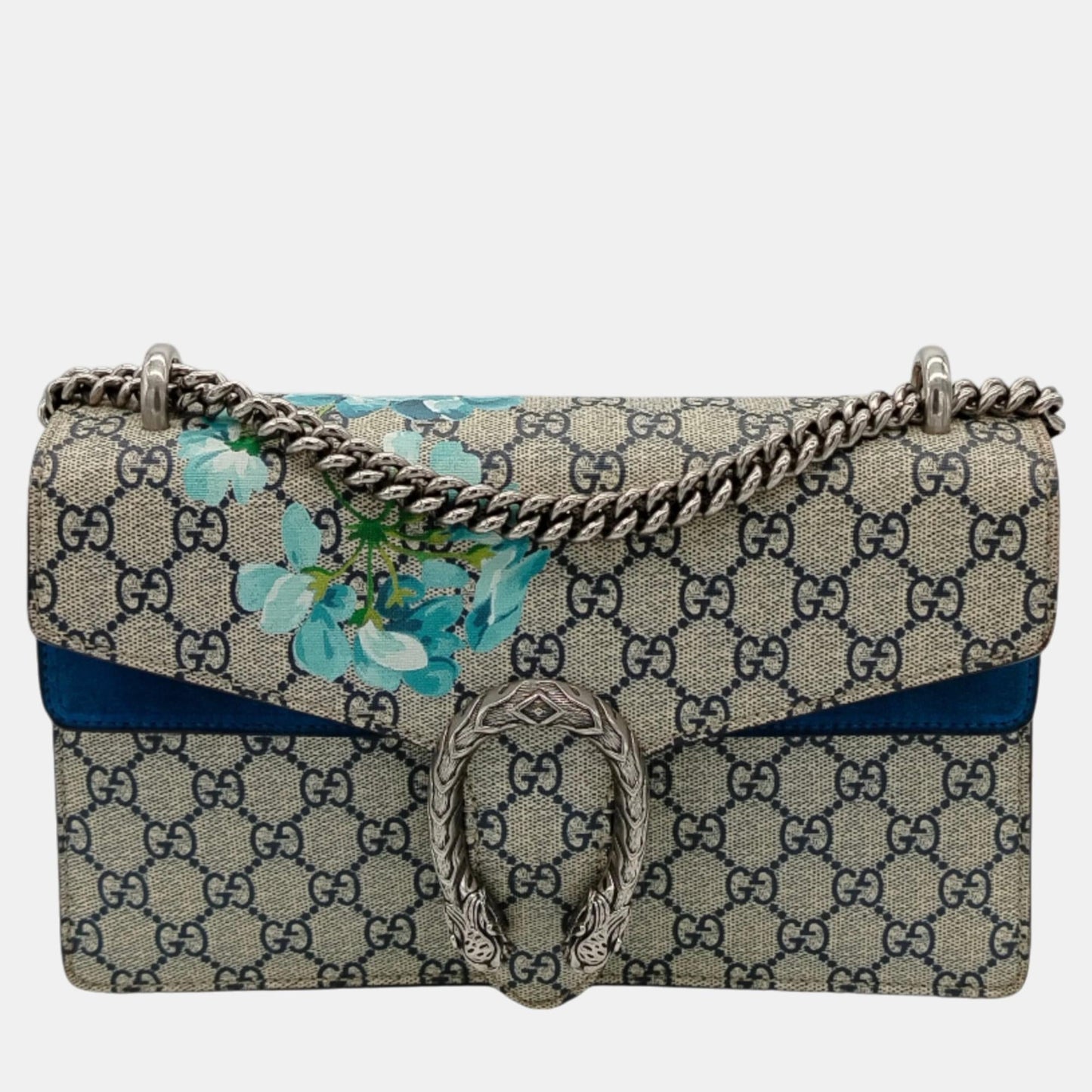 Luxury Gucci Trending 2025 Blue/Beige GG Supreme Canvas and Suede Small Dionysus Blooms Shoulder Bag