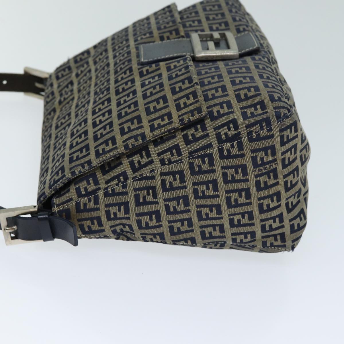 Luxury Fendi Zucchino Canvas Mamma Baguette Shoulder Bag Navy80863